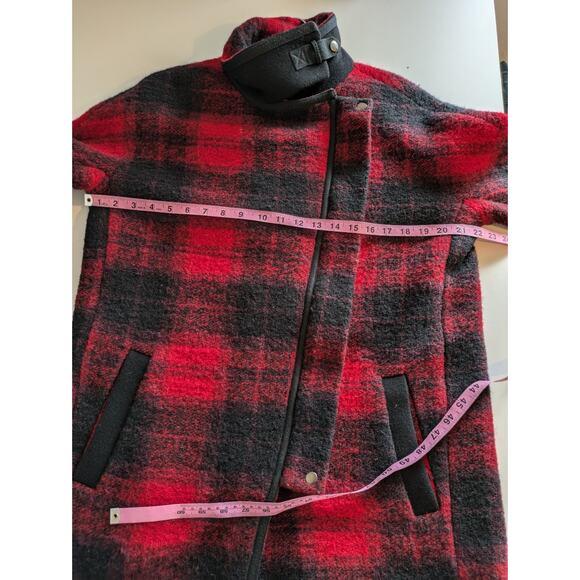Madewell City Grid Coat Jacket Plaid Wool Oversized Fall Winter Red Black Size 4 - Picture 13 of 14